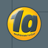 Logo von 1a Autoservice in Gelb und Grau auf grauem Hintergrund, mit der Zahl „1“ und dem Wort „autoservice“.