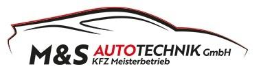 Logo von M&S AUTOTECHNIK GmbH mit stilisierter Autoutline und dem Text „KFZ Meisterbetrieb“.