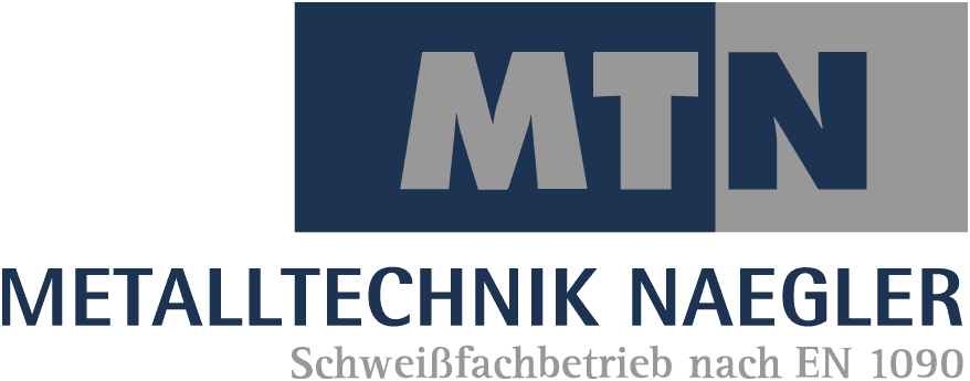 Logo von Metalltechnik Naegler mit der Abkürzung MTN und dem Zusatz „Schweißfachbetrieb nach EN 1090“.