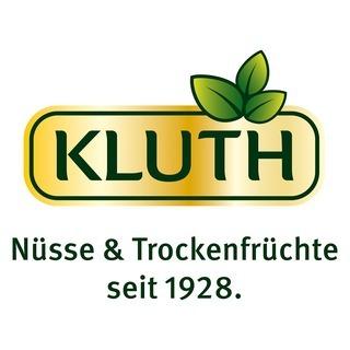 Logo der Marke Kluth mit dem Slogan „Nüsse & Trockenfrüchte seit 1928“ und zwei grünen Blättern.